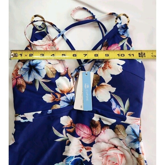 CUPSHE NWT Blue Floral Padded One Piece Swimsuit V-Neck Bathing Suit Size Small - Picture 9 of 11